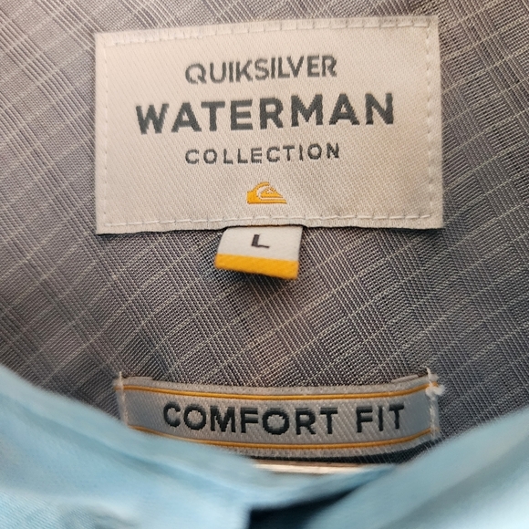 QuikSilver Waterman Collection Comfort Fit Anti Wrinkle Shirt Aqua Size Large - Picture 3 of 6